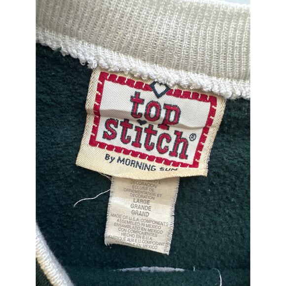 Vintage Double Collar Spruce Green Snowman Christmas Holiday Crewneck Sweater L - Picture 6 of 8